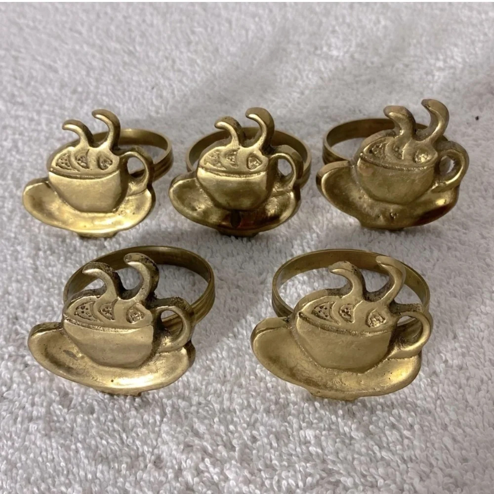 Vintage Brass Coffee Cup Napkin Holders x5